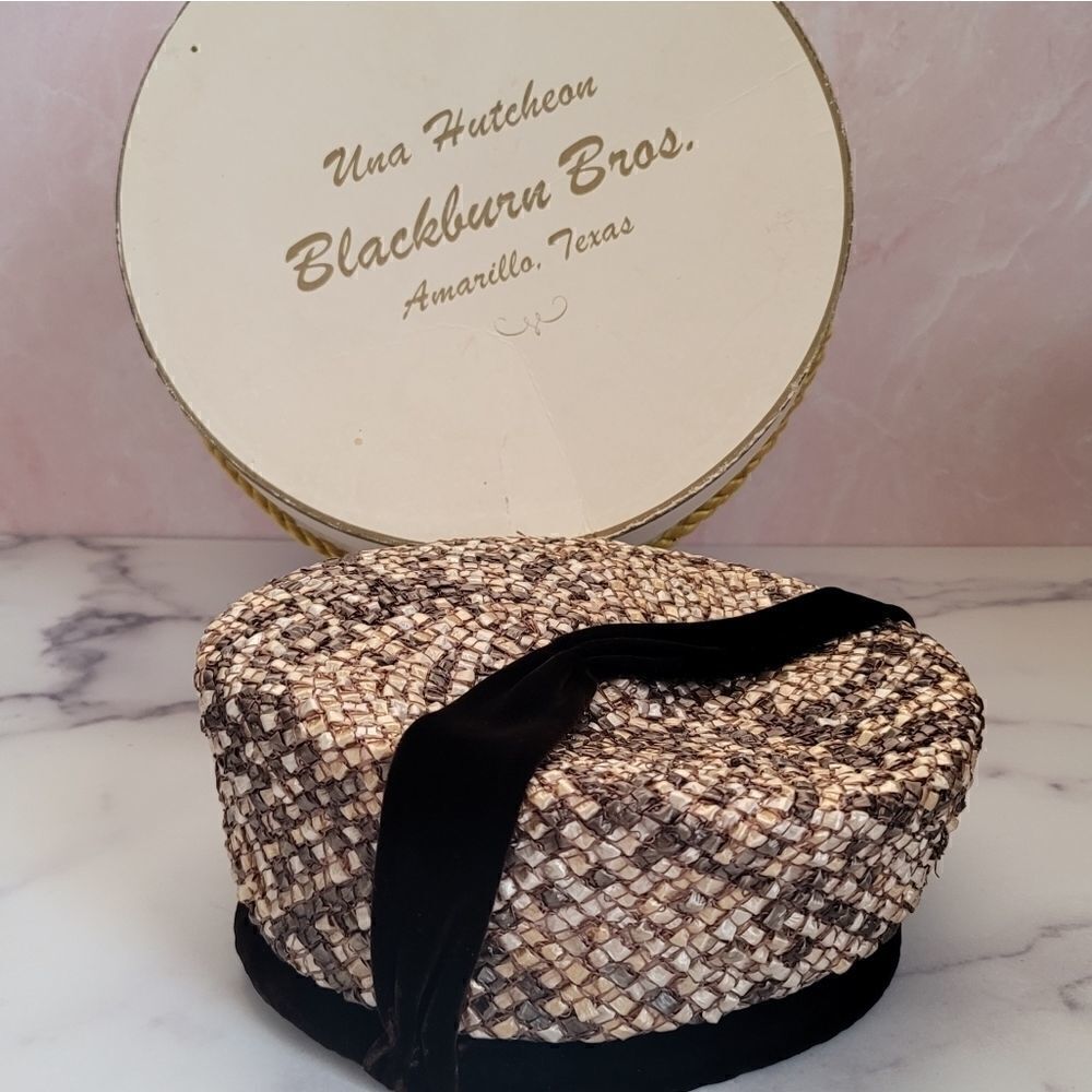 Vintage retro hat box pillbox home decor snakeskin woven round hat